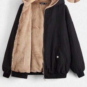 Women's Black and Tan Hooded Jacket